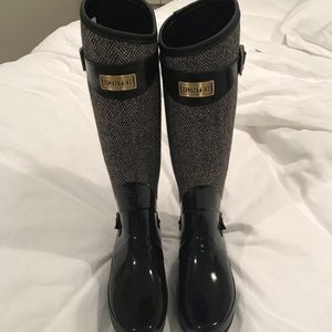 Hunter Herringbone Rain Boots in Black
